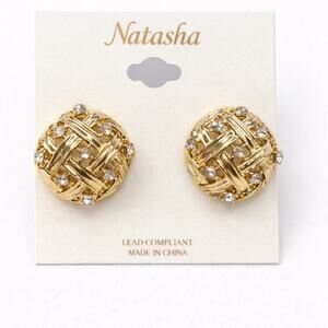 Natasha Couture Gold & Silver Woven Stud Earrings Mixed Metal‎ NWT